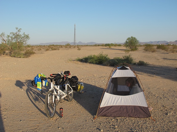 Photo is of our tent and tandem bike